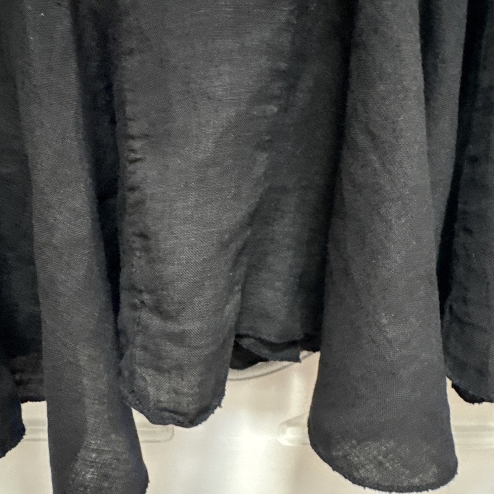 Camille &Co Black Linen Peasant Style Dress Size S Ruffle Staggered Hemline - Picture 3 of 6